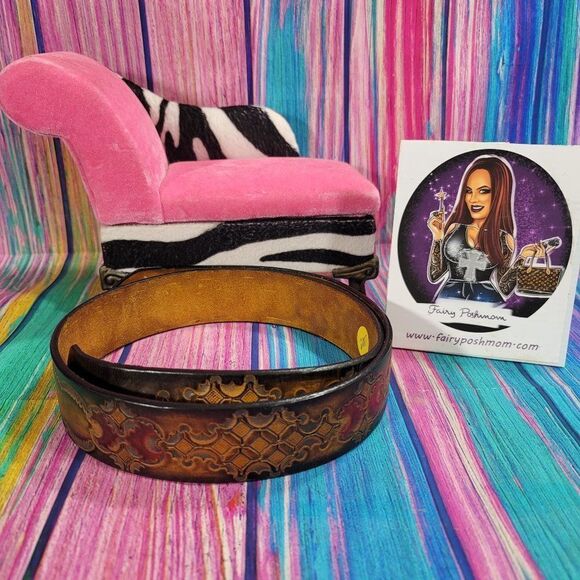 🔷️Genuine Leather Belt Brown with Red Accents and Blank Spot Size 48 (2007) - Picture 1 of 4